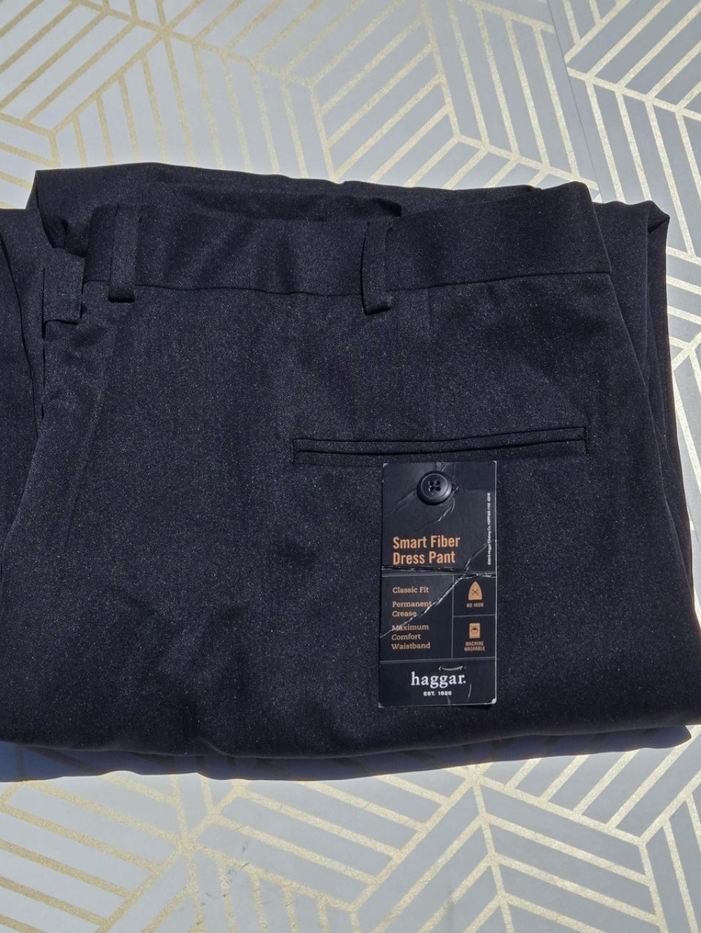 Hagger Smart Fiber Dress Pants Classic Fit Pleated Stretch 38x29 Black